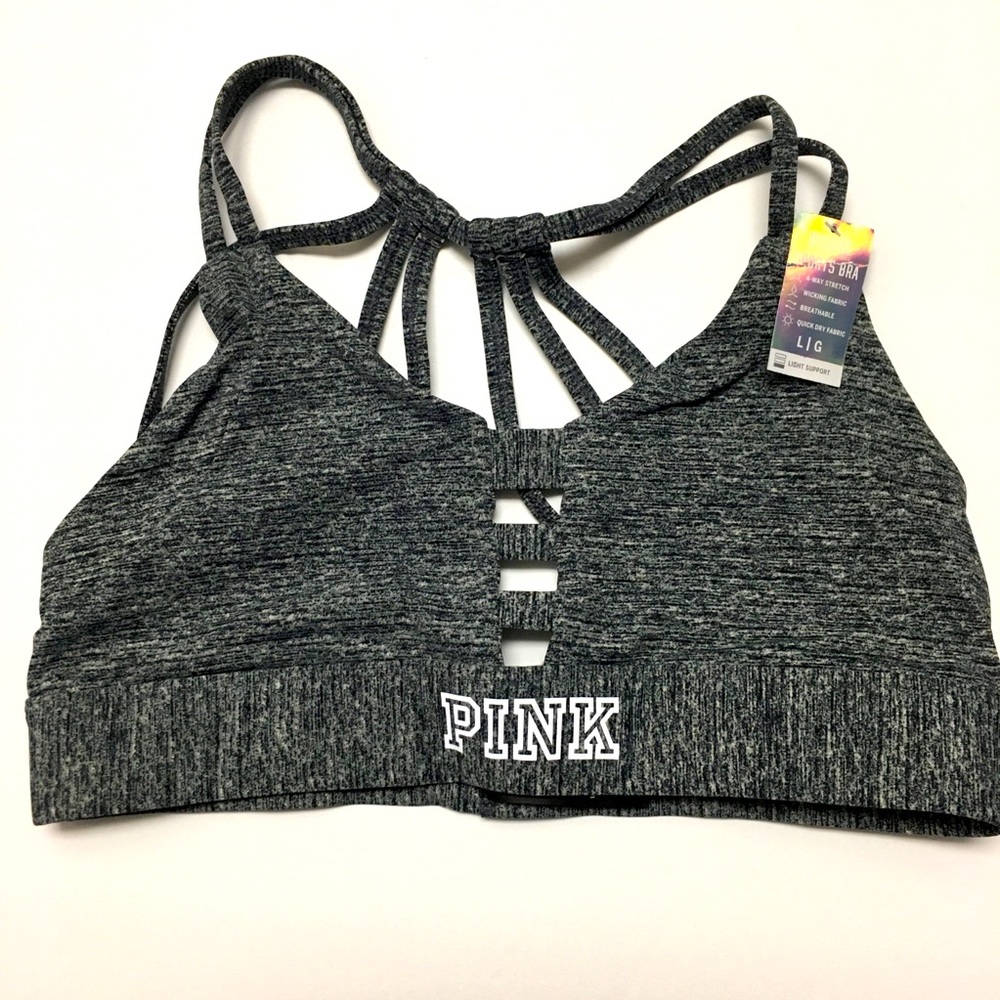 NEW Pink Victoria Secret Ultimate Light Support Sports Bra Large Gray Yo… - Picture 2 of 5